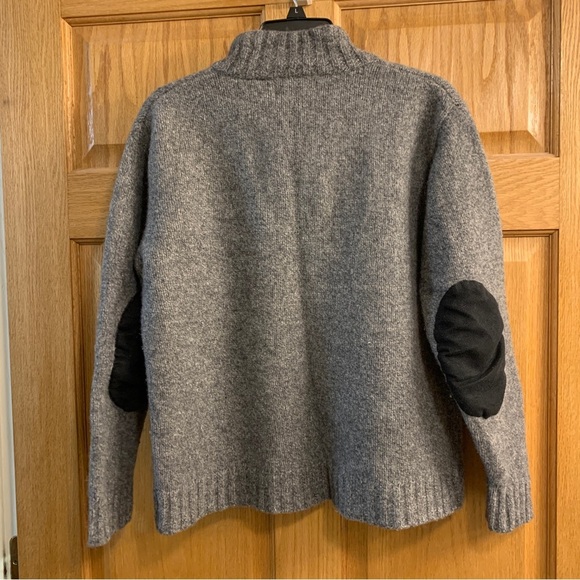 Davis & Squire Charcoal Gray 100% Lambs Wool 1/4 Zip Mens L Sweater Padded Elbow - Picture 4 of 6